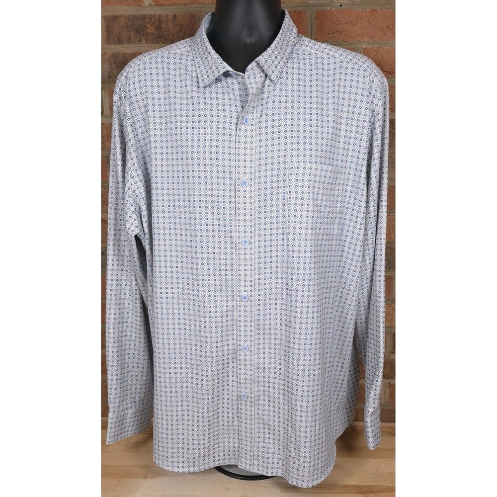 Johnston & Murphy Performance Shirt Mens 2XL White Geometric Flip Cuff LS